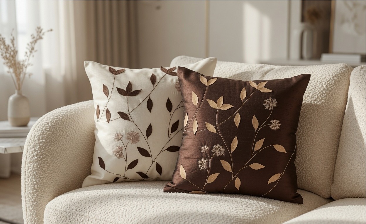 Botanical pillows styled arrangement