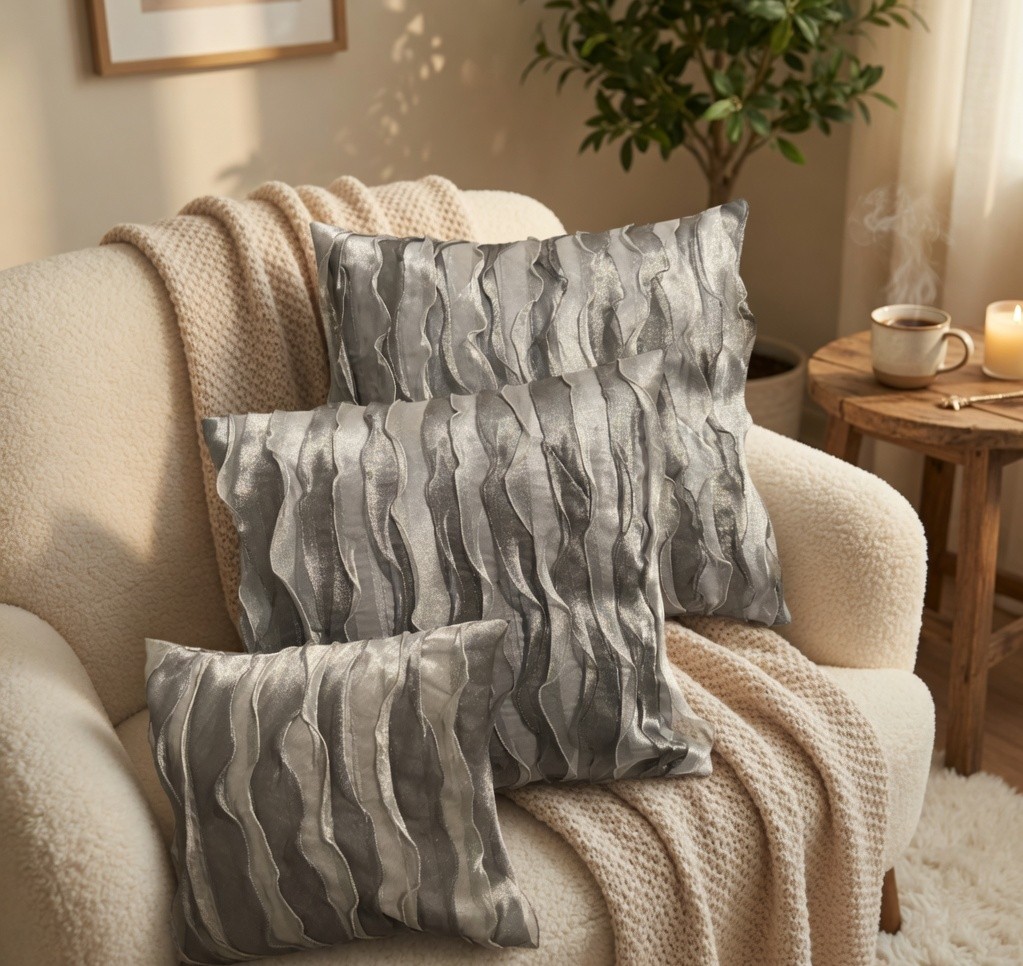 Silver Textured Throw Pillow Cover